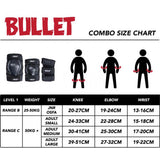 Bullet Triple Padset Junior OSFA Junior Skydd Svart Standard Combo Junior Skateboardskydd Skateboard Skydd Storleksguide